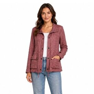 Caslon 100% Linen Utility Field Jacket Women S Mauve Snap Front Drawstring Waist